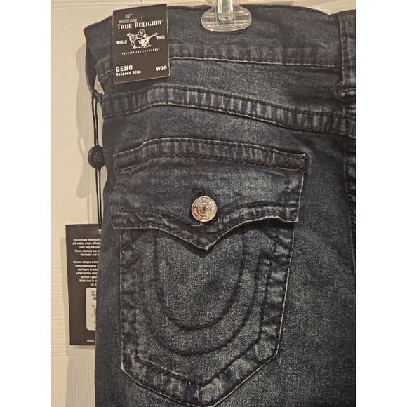 True Religion Geno Flap Big T Relaxed Slim Men's Jeans Indigo Sz-36X32 MSRP-$199 - Picture 12 of 13